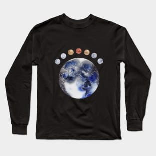 Abstract Planet Moons in Black, Blue. Gold, Silver, and Copper Long Sleeve T-Shirt